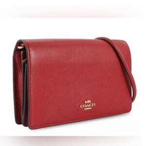 Coach Anna Red Pebble Leather Fold Over Crossbody Bag